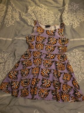 Nooworks Lavender Skater Dress with Orange Leopard Heads